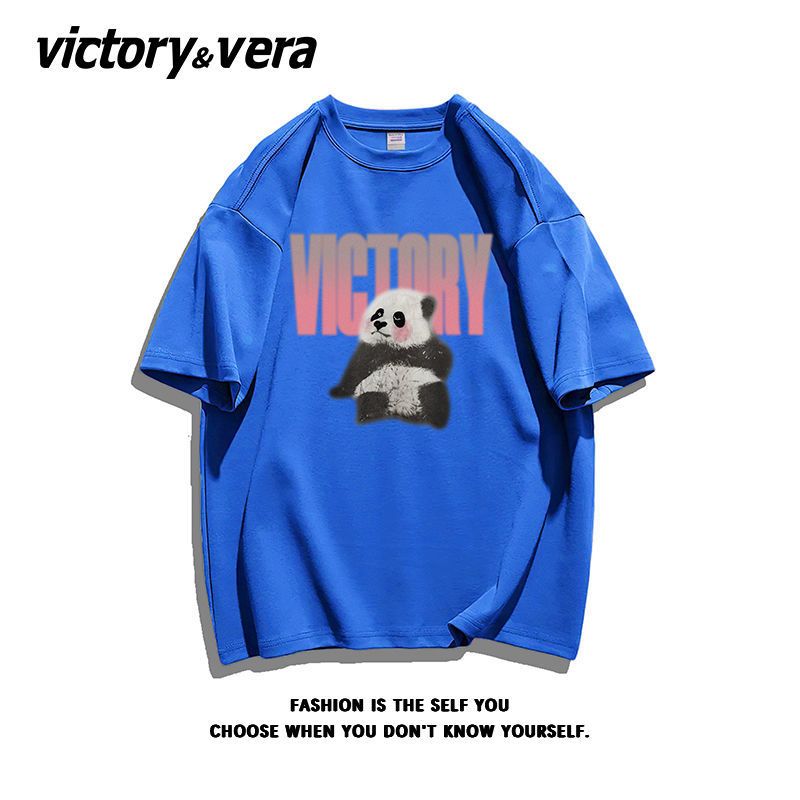 VICTORYVERA夏季2022新款ins熊猫印花短袖T恤女纯棉宽松半袖上衣
