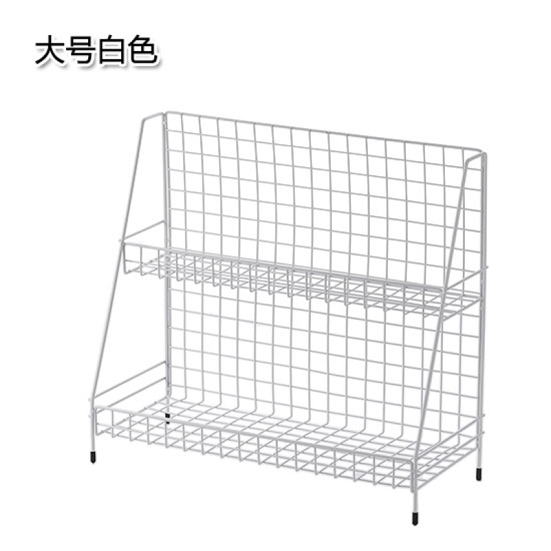 铁艺置物架ins桌面化妆品收纳架厨房双层调料架整理置物架收纳层架三维工匠 大号白色2层
