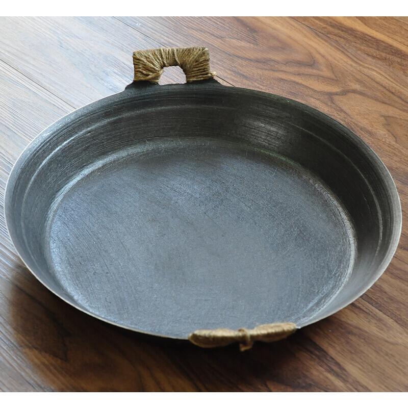 老式双耳煎锅无涂层铸铁锅平底锅生铁锅煎饼锅烙馍锅大柴火锅烙饼神器