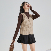 唐狮2024冬装新款女士轻薄羽绒服背心V领净色短款冬季短款洋气_53211 M 浅卡其