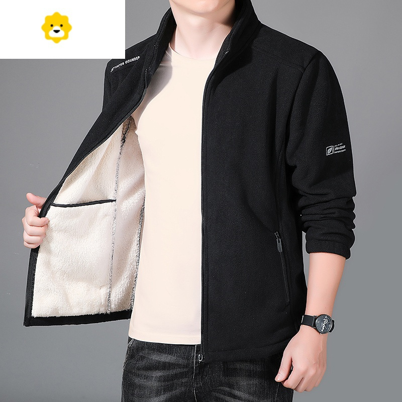 羊羔绒夹克男士秋冬季新款立领抓绒衣卫衣加绒加厚摇粒绒开衫外套视频