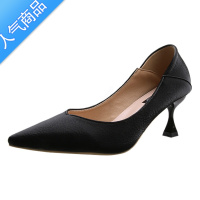 SUNTEK黑色高跟鞋女2023新款春季网红细跟软皮百搭软底超软上班职业单鞋
