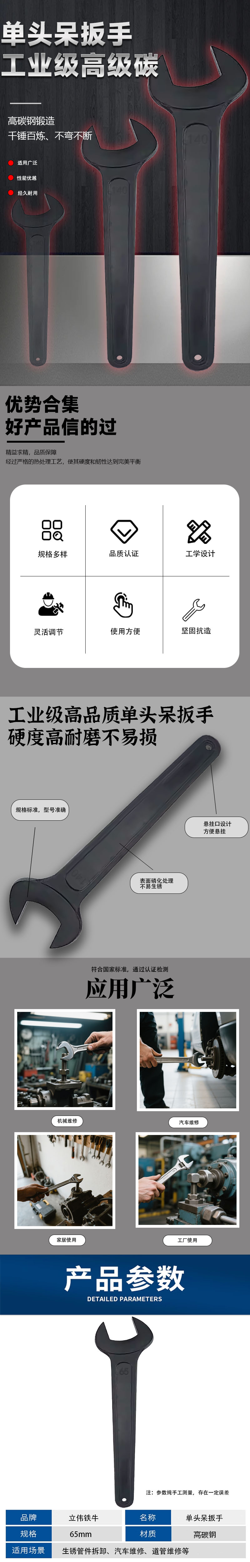 立伟铁牛单头呆扳手65mm/把高清大图