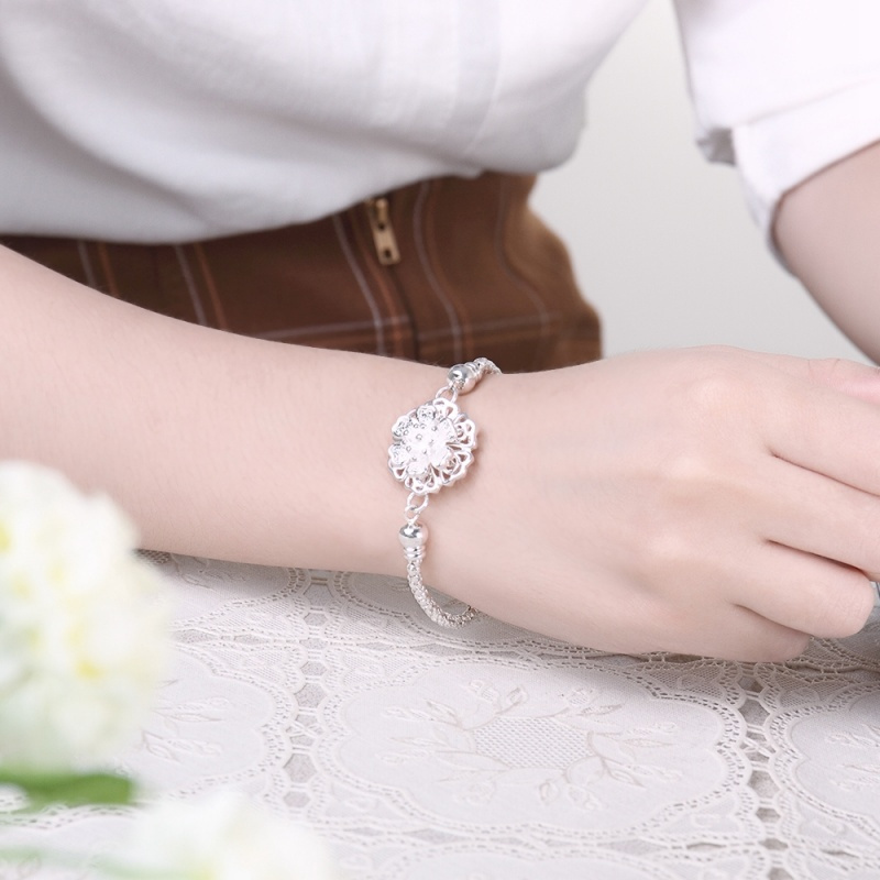 H385 Fashion Bracelet唯美双层花朵手链欧美外贸镀925纯银女首饰送女朋友七夕情人节礼物