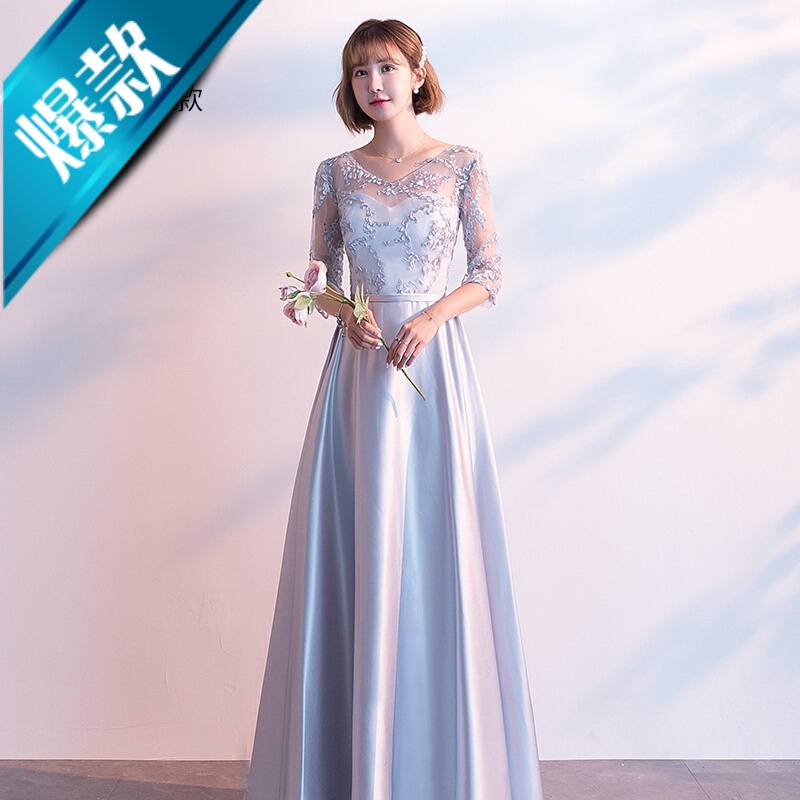 新款伴娘礼服女新款香槟色长款伴娘服姐妹裙伴娘团加厚显瘦春秋季视频