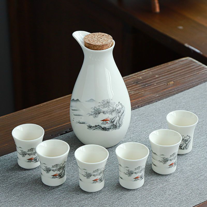 苏宁放心购陶瓷酒杯套装家用白酒杯小酒壶仿古分酒器醒酒具烈酒清酒蛊