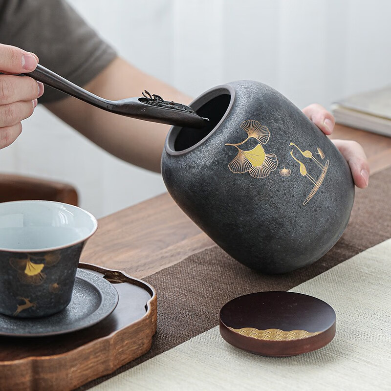 苏氏陶瓷(SUSHI CERAMICS)大号茶叶罐 日式铁锈釉大容量陶瓷密封罐红茶罐
