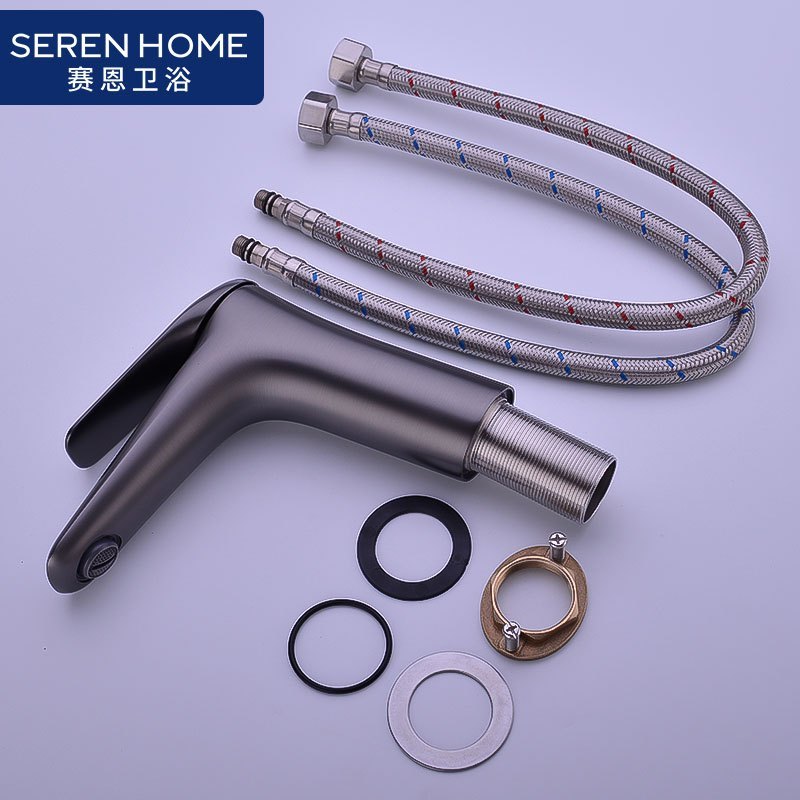 SEREN HOME赛恩卫浴冷热水龙头面盆龙头家用卫生间防溅单孔全铜主体浴室柜面盆龙头枪灰色哑黑色