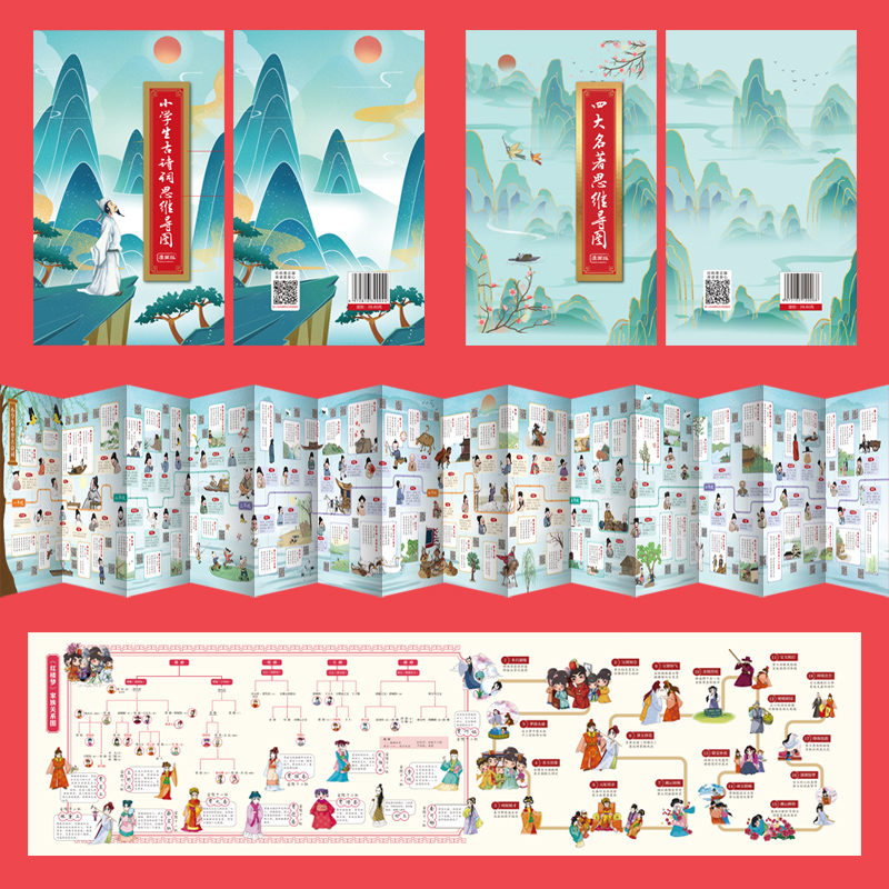 小学生古诗词 思维导图 [正版]四大名著小学生必背思维导图画册 山海经唐诗三百首古诗词小学生必背人教版 藏在地图里的高清大图