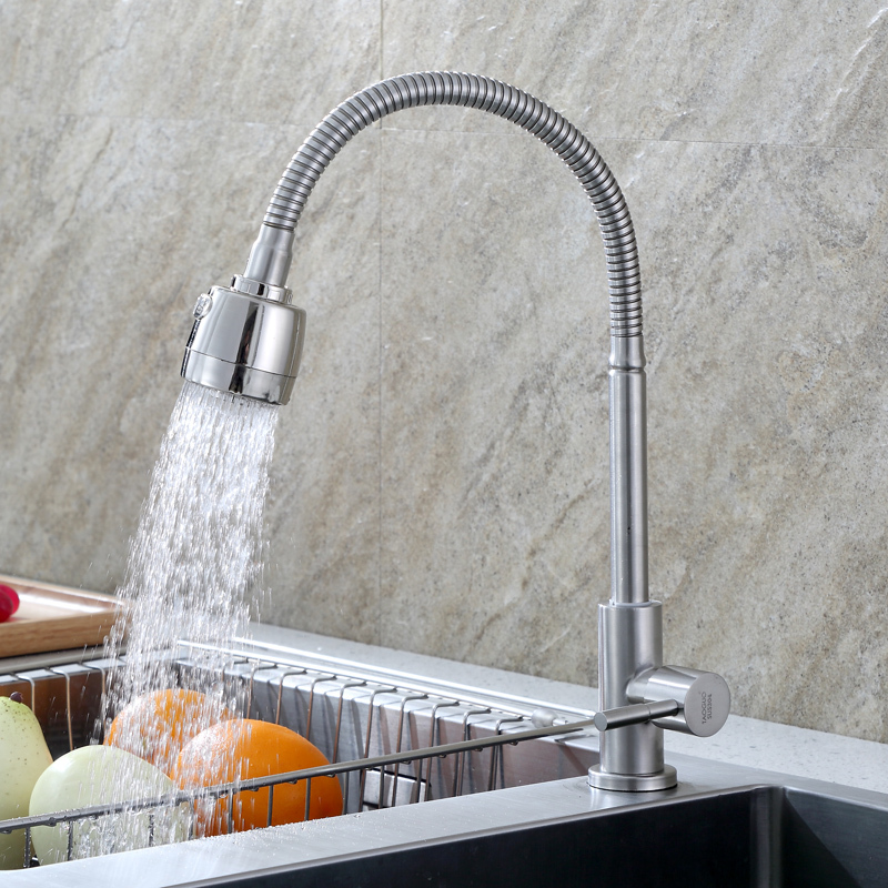 不锈钢厨房单冷ciaa万向花洒头水龙头洗菜盆入墙式可旋转水龙头视频