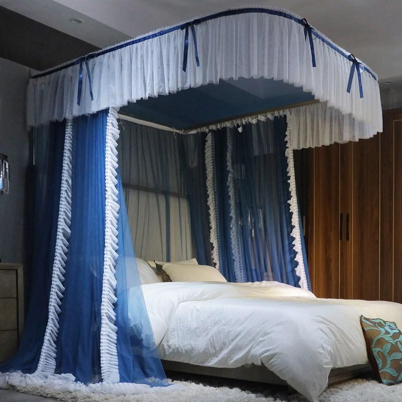 美帮汇u型轨道导轨蚊帐1518m床家用公主风加密加厚纹账2米落地支架