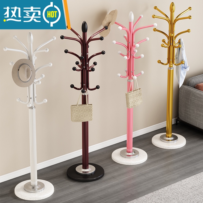 敬平大理石衣帽架落地卧室挂衣架房间立式衣服架子简约现代家用晾衣架 粉色(30厘米理石底盘)高清大图
