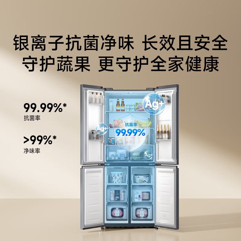 小米米家430升双变频一级能效十字双开门四开门家用电冰箱风冷无霜双档变温保鲜银离子除菌净味BCD-430WMSA高清大图