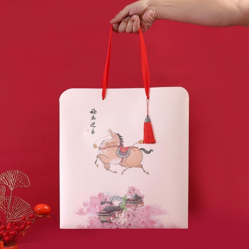 连联红 福马迎春手提袋-福瑞连绵对联春联套装高清大图