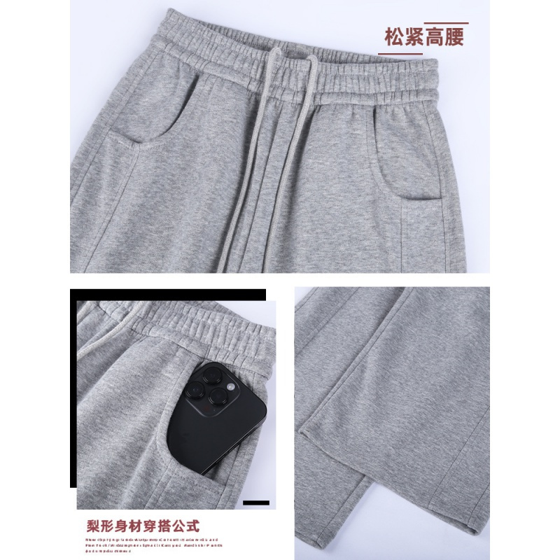 灰色香蕉运动裤女春秋款2023新款美式直筒宽松秋季小个子阔腿卫裤