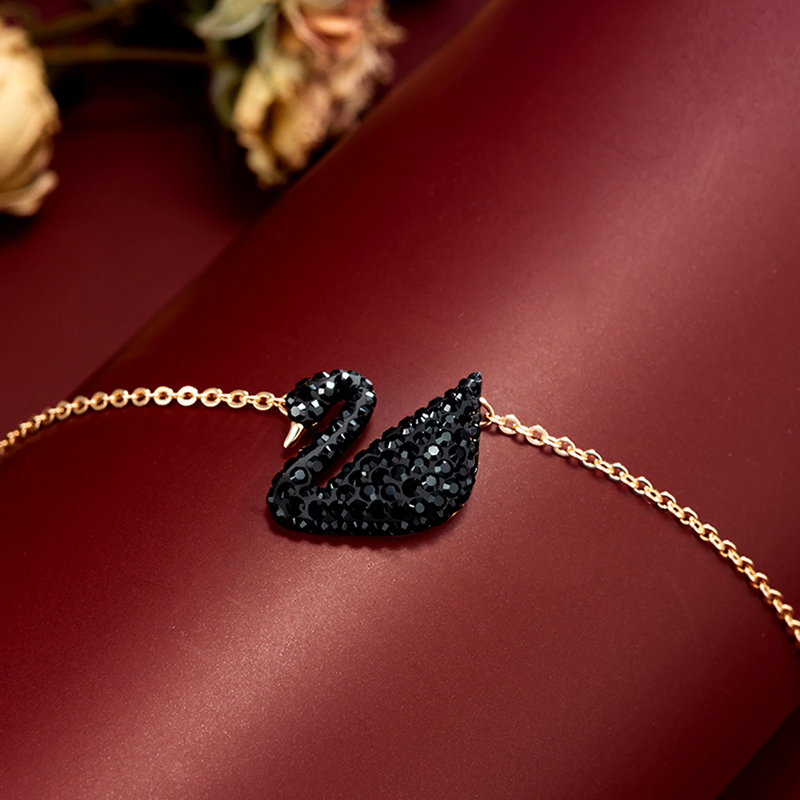 施华洛世奇(SWAROVSKI) 大号玫瑰金色链黑天鹅项链 送恋人5204134