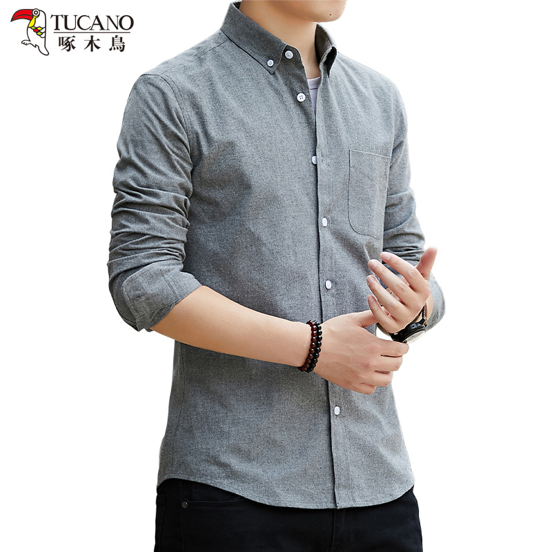 啄木鸟牛津纺长袖衬衫男2024春夏款潮流休闲衬衣男士百搭短袖寸潮高清大图