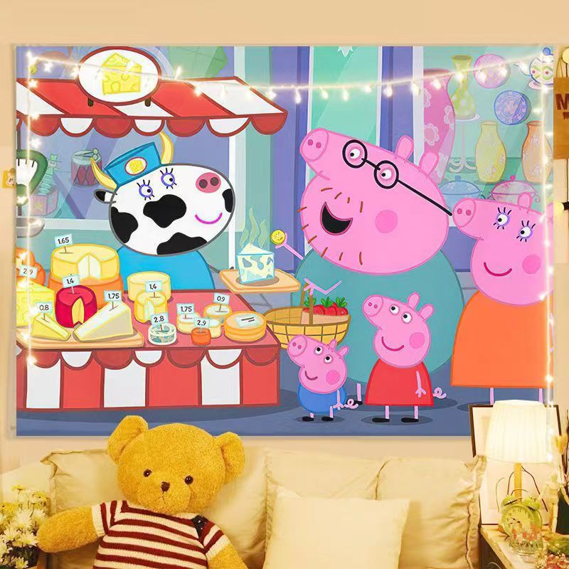 博洋小猪佩奇生日背景布卡通动漫可爱装饰墙布挂布儿童卧室墙上装饰