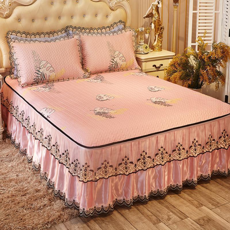 美帮汇床裙冰丝凉席三件套1.8m床折叠夏天空调席可水机洗床笠床罩软席子 MY:浅夏 2.0m（6.6英尺）床