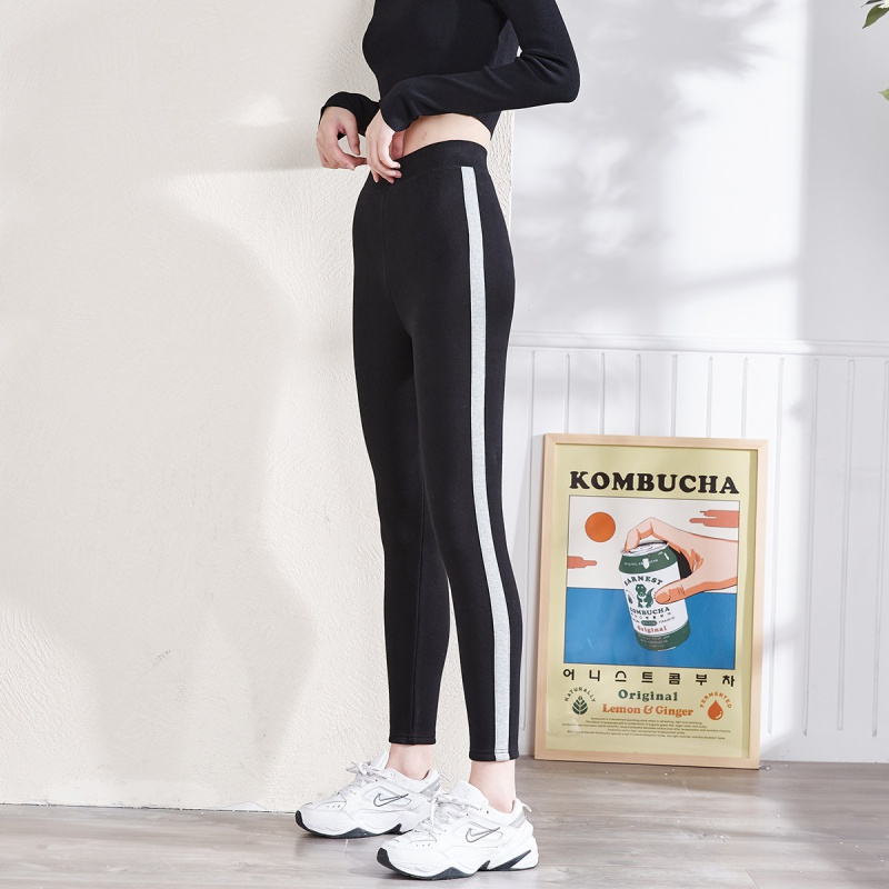 唐狮新款加绒打底裤女侧边拼条紧身时尚显瘦打底裤女