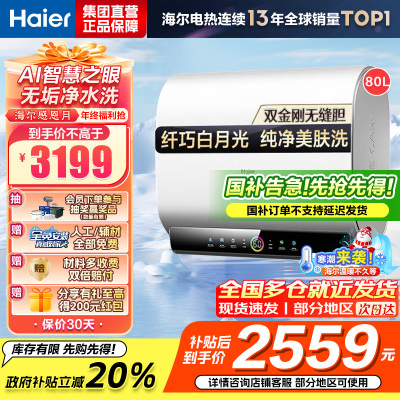 海尔(Haier)电热水器80升 扁桶双胆EC8003HD-BK3PROKAU1