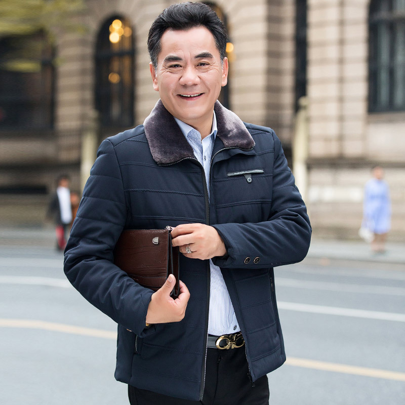 yuansu中年男士棉衣加绒加厚爸爸装冬装棉袄外套中老年男装冬季羽绒棉