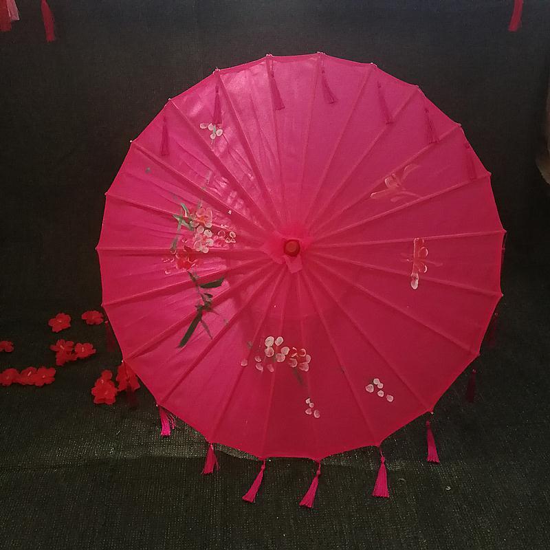 大红有花裸款伞无流苏布袋半穿82cm工艺伞舞蹈伞绸布伞装饰古风女江南