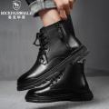 Rock Fairwhale洛克华菲 马丁靴男中帮工装靴英伦风冬季加绒短靴子百搭高帮潮鞋韩版真皮靴大码 黑色 38码