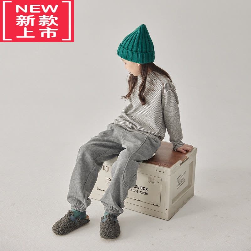 可莉允22秋冬儿童拉绒运动裤男女童加厚保暖柔软卫裤简约慵懒束脚裤保暖裤图片