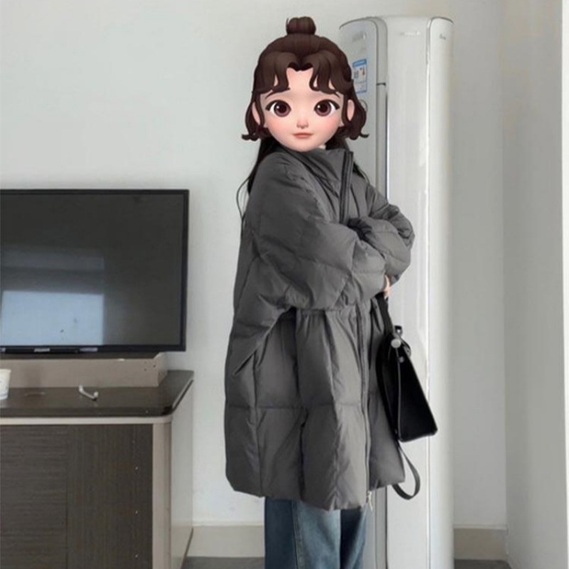 2025年新款羽绒棉服女冬季韩版中长款棉袄宽松过膝加厚棉衣外套潮 灰色 L