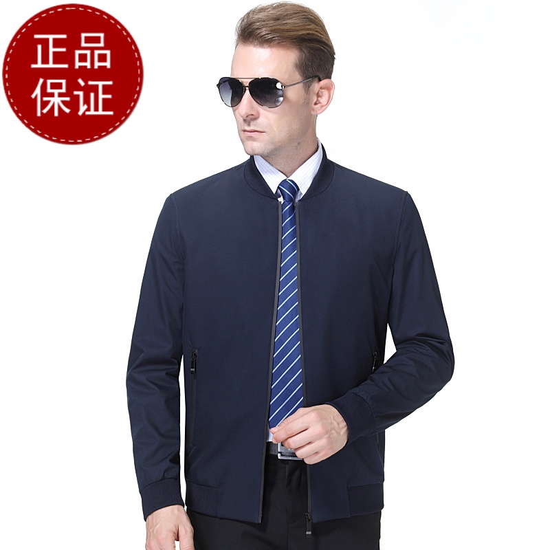 免费试穿 春秋外套中青年夹克男春秋棒球领男士秋装上衣服中年爸爸装男士外套潮反季特价春秋品牌男士外套高清大图