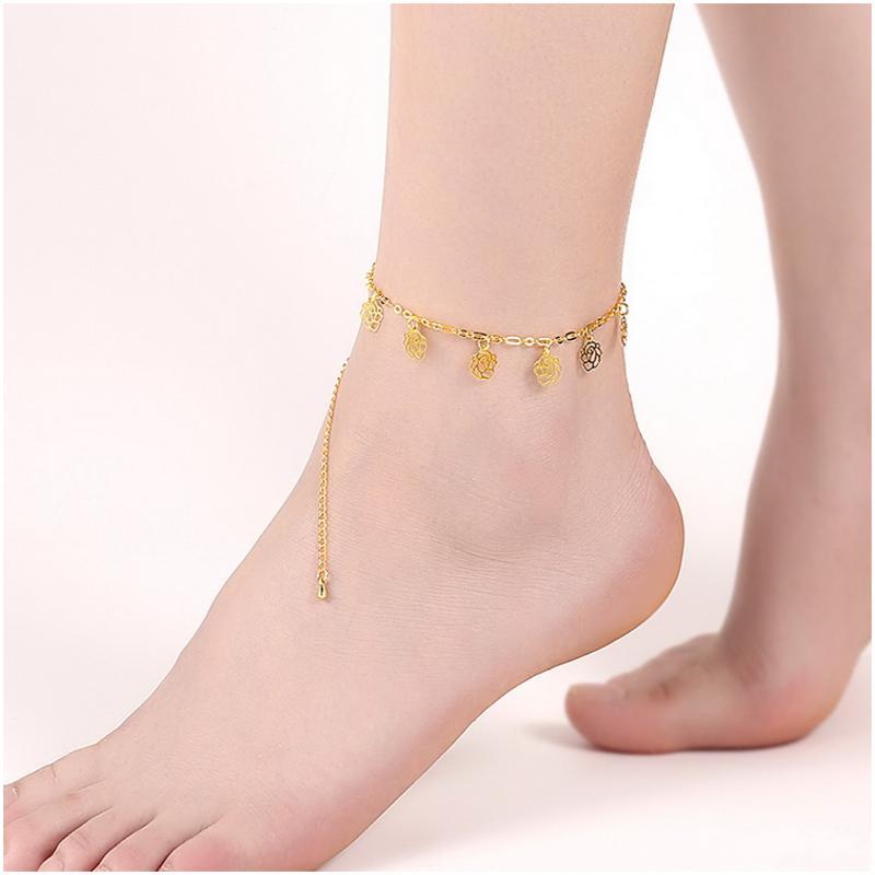 A064-A Women 18K yellow gold anklet jewelry 镀黄金色女脚链潮