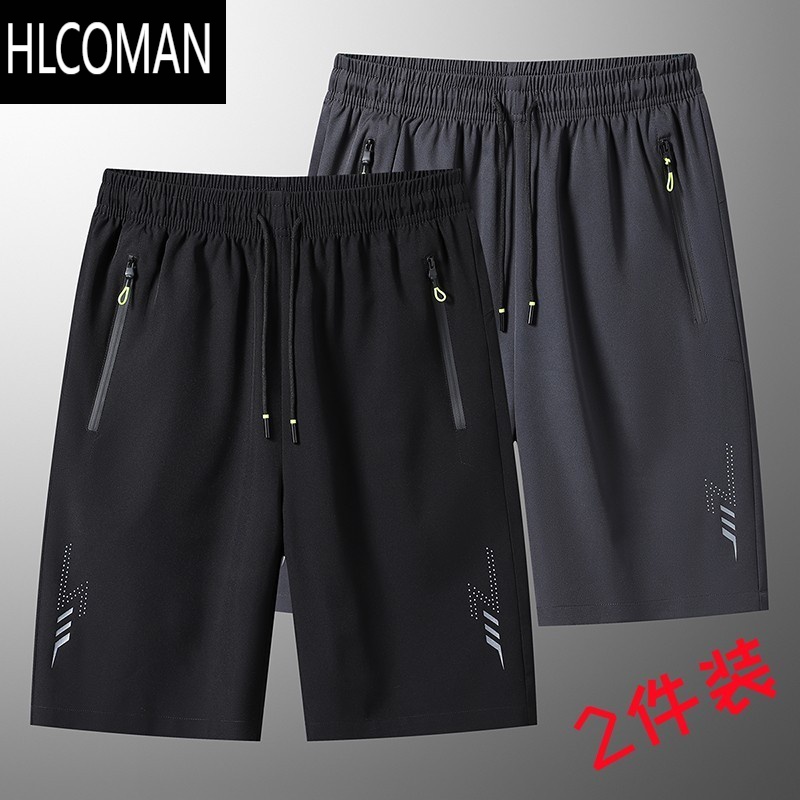 HLCOMAN男士夏季速干裤休闲五分裤冰丝高弹力短裤男肥佬裤加大码运动中裤高清大图