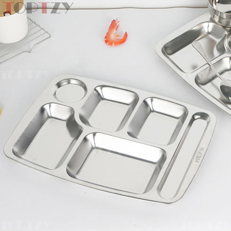 toptzy TZ5071740 304不锈钢餐盘学校食堂六格分格饭盘快餐盘 355*265*24高清大图