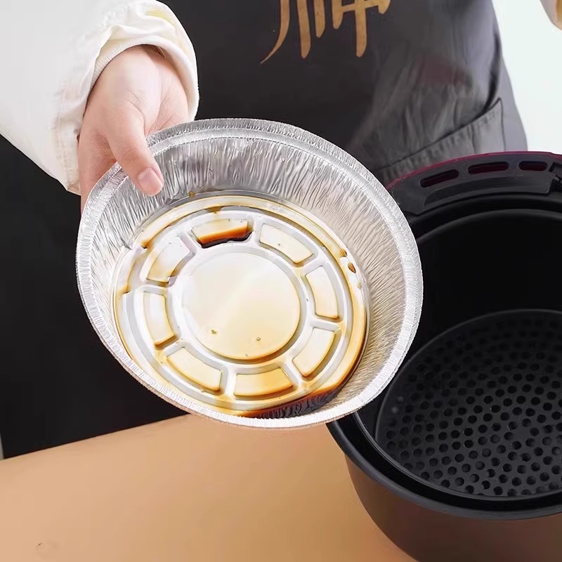 空气炸锅专用纸锡纸盘烧烤箱烘焙锡箔碗家用锡纸盒食品级纸碗圆形-7寸50个装高清大图