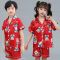 2021新款夏季儿童短袖睡衣男童小女孩宝宝仿真丝绸薄款家居服套装 V领小鹿短袖 100码建议身高90-100