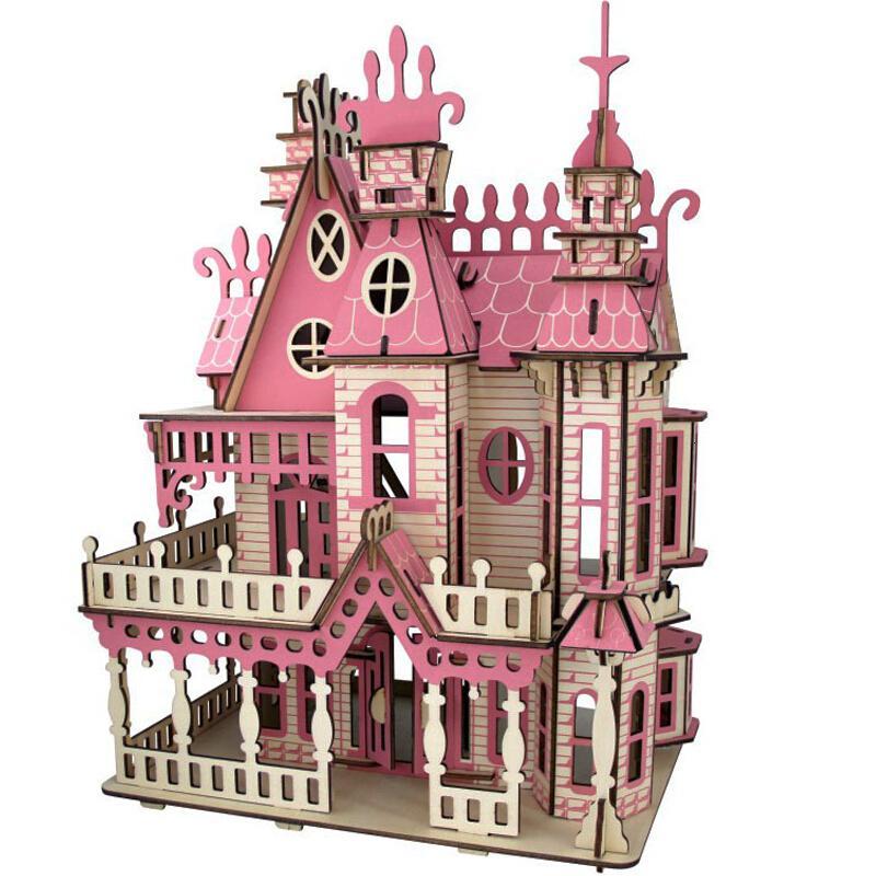 激光切割刻版 儿童木质玩具木制3d立体拼图 拼装拼插房屋建筑模型 diy