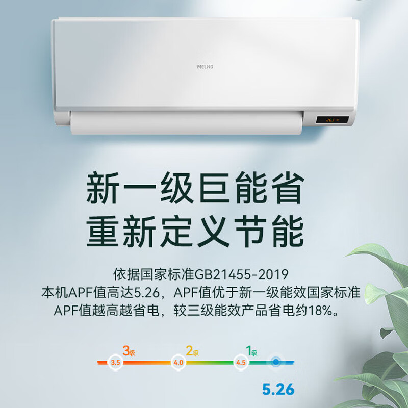 美菱大1匹新一级能效壁挂式空调变频节能省电卧室家用冷暖两用 KFR-26GW/MAW2XR1 大1匹高清大图