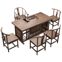 易企采 中式茶桌椅组合实木南榆木功夫茶几茶艺桌小茶台茶道桌子泡喝茶桌茶台胡桃色1.5米茶桌+1圈椅4月牙椅 胡桃色1.5米茶桌+1圈椅4月牙椅