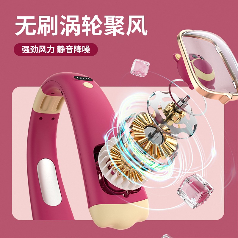 讯迪迪士尼挂脖小风扇便携式USB2023新款随身懒人挂脖子无叶大风力高清大图