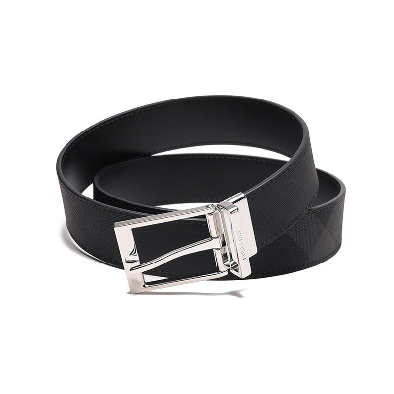 博柏利burberry男款银色针扣不可裁剪双面皮带腰带8064959