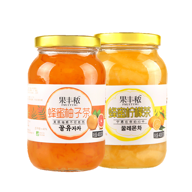果丰秾蜂蜜柚子茶柠檬茶组合罐装400g*2泡水喝的饮品冲饮冲泡水果茶酱速溶 秋日冲饮 果酱