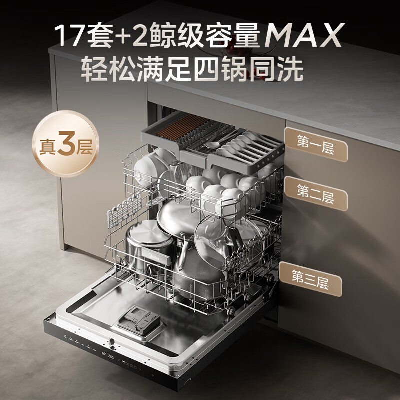 美的(Midea)独立式安装洗碗机GX1000Max-D 升级17套+2大容量 变频五臂飓风洗 105℃热风烘干四星消毒高清大图