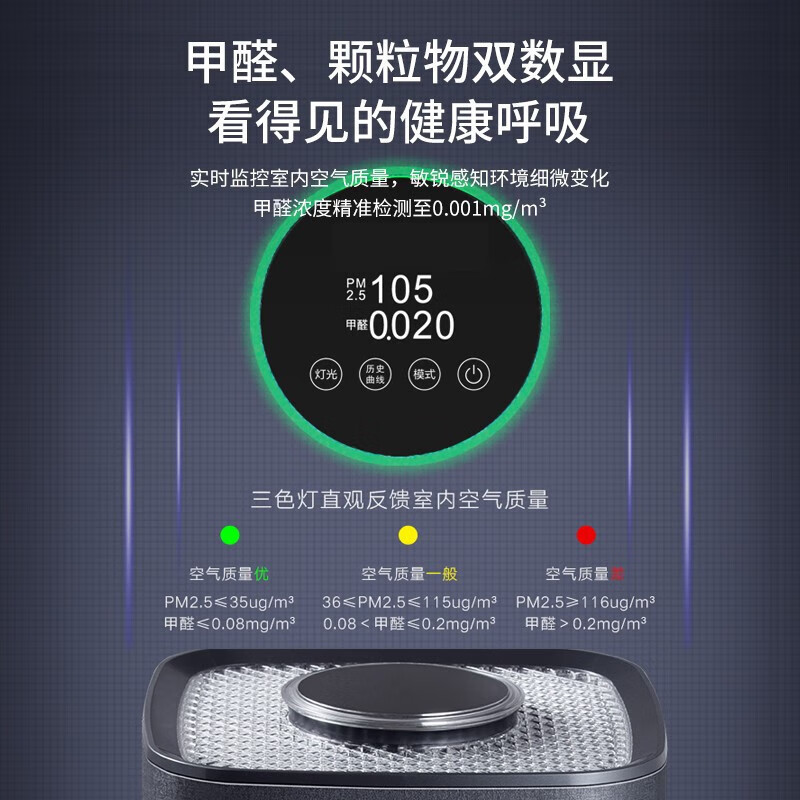 格力(GREE) 空气净化器KJ580G-A01家用公司办公室净化机 甲醛PM2.5双数显甲醛真分解除菌消毒高清大图