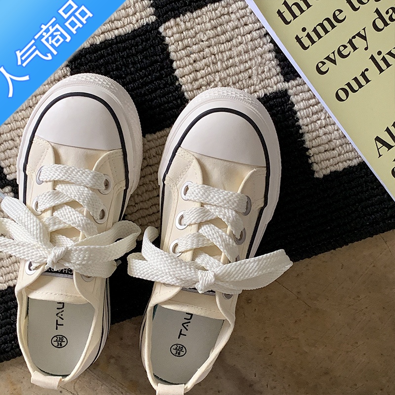 SUNTEK夏款透气奶白色帆布鞋女2023年新款百搭ins潮鞋子学生日系小白鞋高清大图
