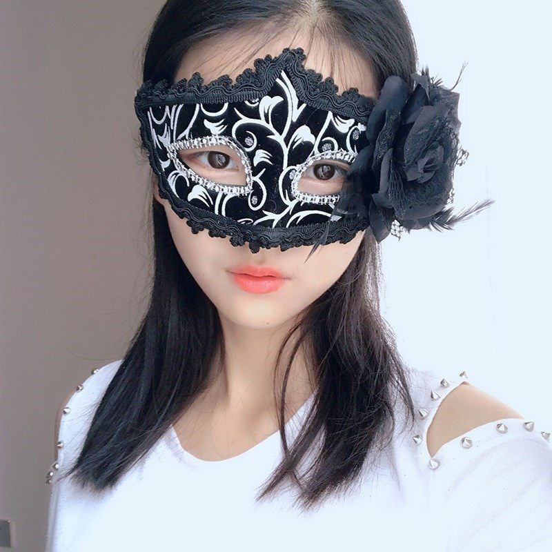 黑底黄面舞会女款防护活动个性蒙面家用面具女半脸古风公主中国风白色