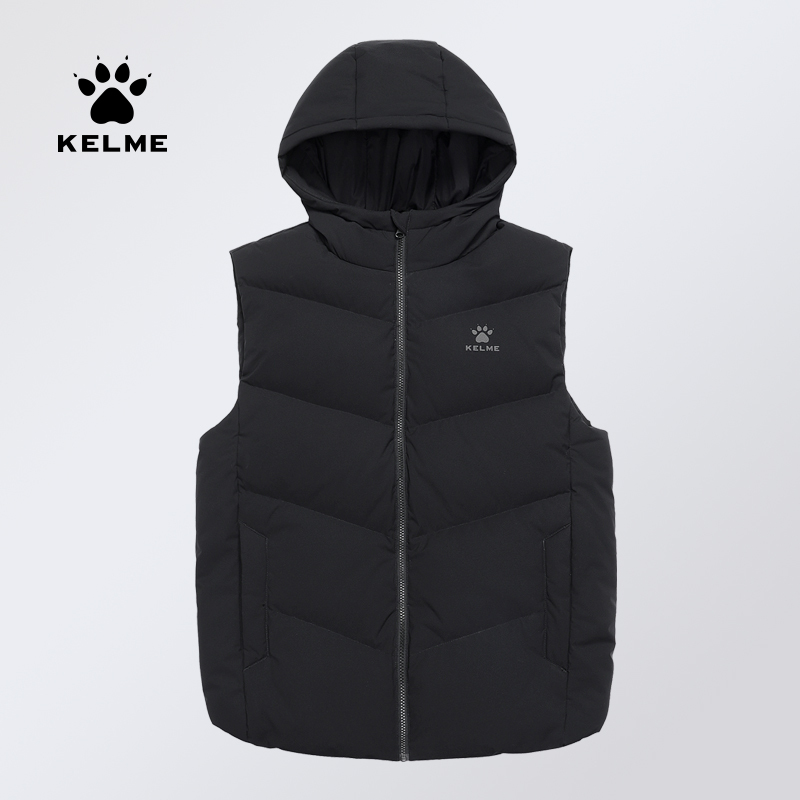 KELME/卡尔美羽绒马甲男运动休闲背心保暖2020新款连帽坎肩外套衣