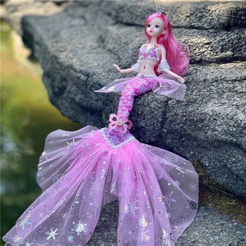 美人鱼小魔仙芭比娃娃纱尾女孩玩具洋娃娃公仔公主过家家生日礼物 白色 高 40-49CM