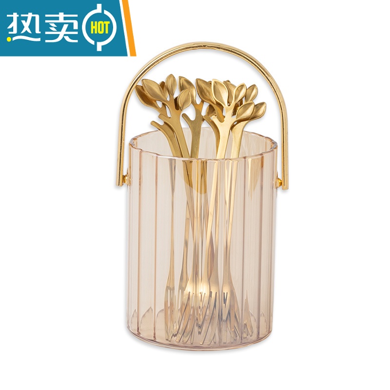 敬平北欧ins轻奢家用不锈钢水果叉套装创意可爱小奢华果签叉勺收纳罐 [炫彩色]果签套装高清大图