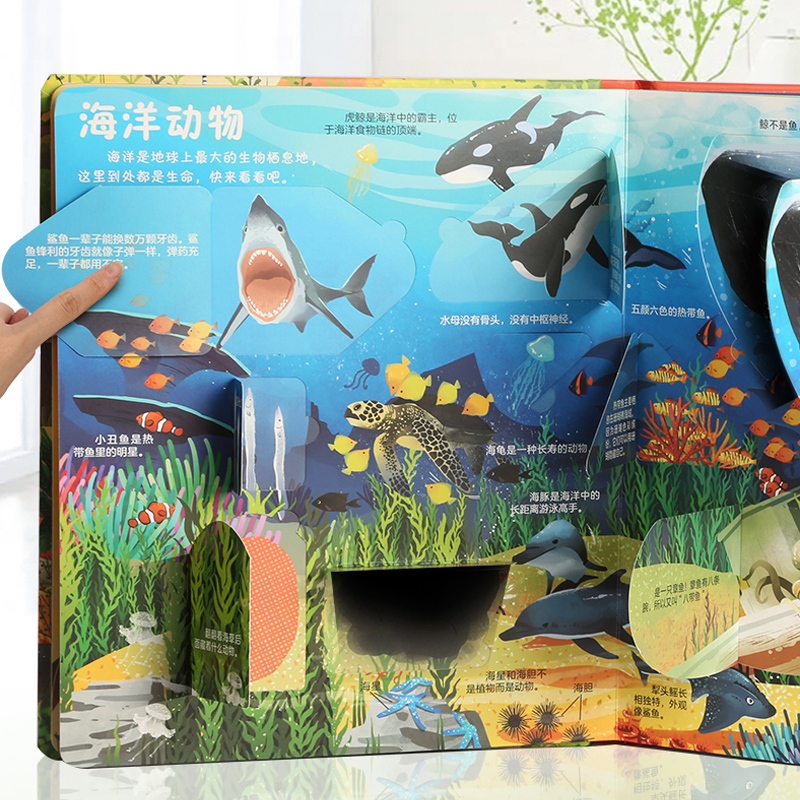 全套7册 [正版]揭秘动物 小眼睛看大世界翻翻书 3-6-8-10岁儿童3d立体翻翻书 动物世界百科全书 少儿科普读物小